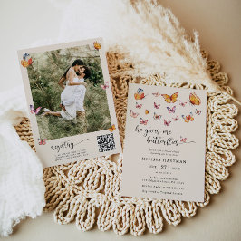 Invitación Boho Butterflies Foto Código Qr Ducha de novia