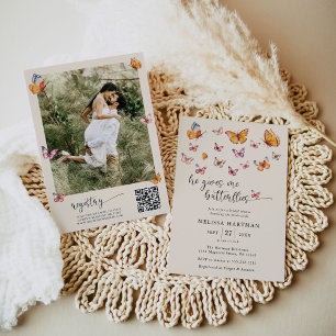 Invitación Boho Butterflies Foto Código Qr Ducha de novia