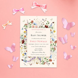Invitación Boho Butterflies & Wildflowers Baby Shower
