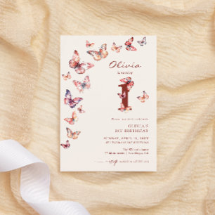 Invitación Boho Butterfly 1er Cumpleaños 
