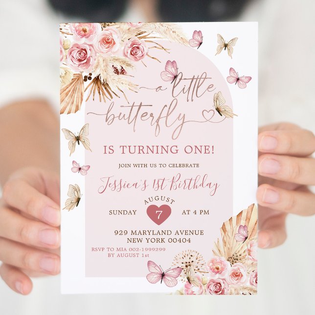 Invitación Boho Butterfly Arch Pink Floral Cumpleaños (Subido por el creador)