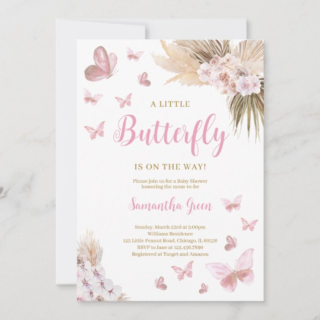 Invitación Boho Butterfly Baby Shower (Anverso)