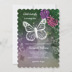 Invitación Boho Butterfly Baby Shower Floral Pink Purple