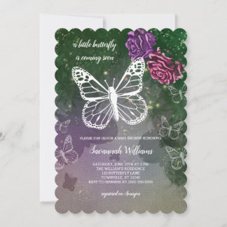 Invitación Boho Butterfly Baby Shower Floral Pink Purple
