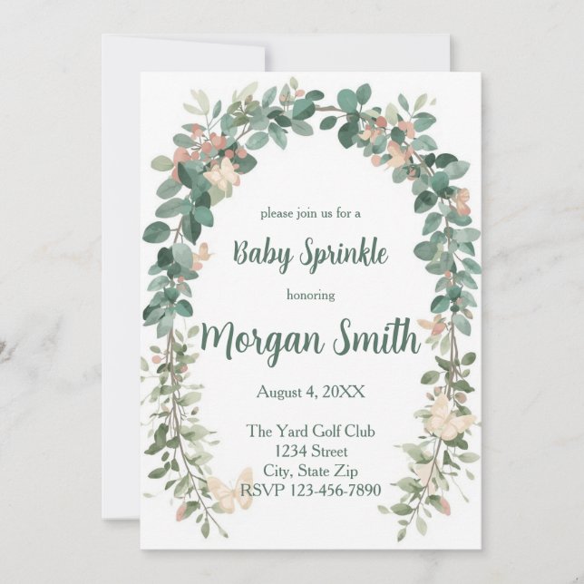 Invitación Boho Butterfly Baby Sprinkle Invitation Sage Green (Anverso)