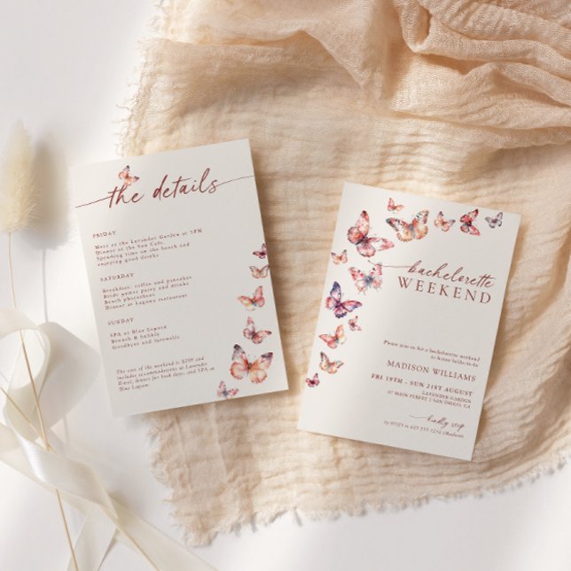 Invitación Boho Butterfly Bachelorette Weekend Itinerary (Subido por el creador)
