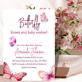 Invitación Boho Butterfly besa a Chica rosado Baby Shower