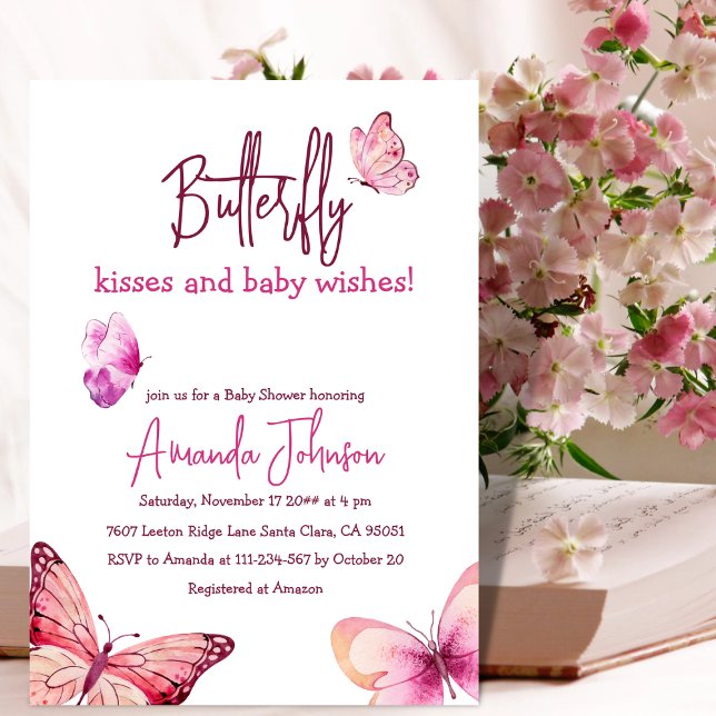 Invitación Boho Butterfly besa a Chica rosado Baby Shower (Subido por el creador)