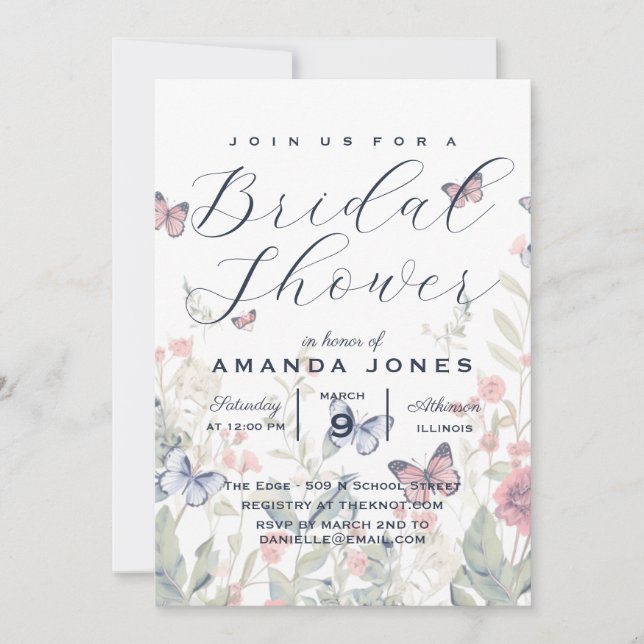 Invitación Boho Butterfly Bridal Floral Botanical Elegant (Anverso)