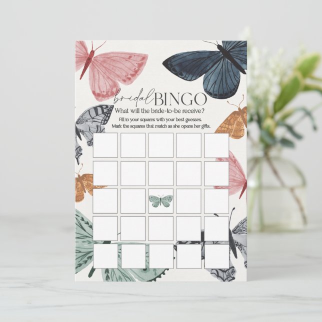 Invitación Boho Butterfly Bridal Shower Games Brigo Bingo (Anverso de pie)