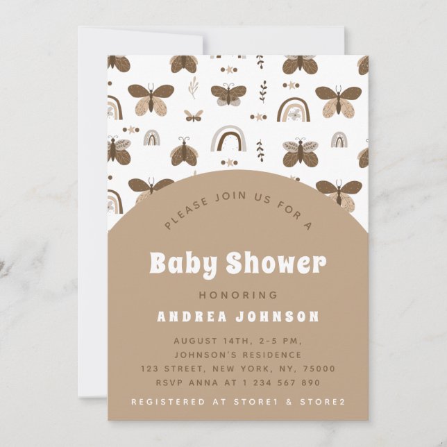 Invitación Boho Butterfly Earthy Rainbow Neutral Baby Shower (Anverso)