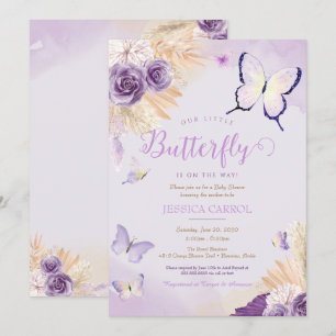 Invitación Boho Butterfly Lavender Purple Floral Baby Shower