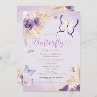 Invitación Boho Butterfly Lavender Purple Floral Baby Shower