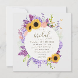 Invitación Boho Butterfly Sunflower Lilac Flora Brillante Duc