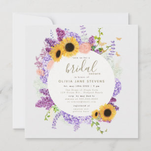 Invitación Boho Butterfly Sunflower Lilac Flora Brillante Duc