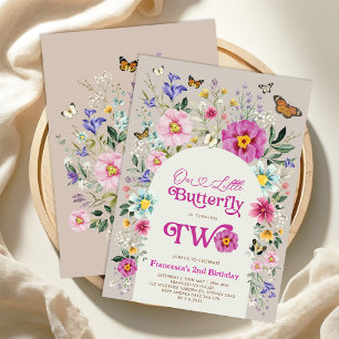Invitación Boho Butterfly Wildfower Chica Segundo cumpleaños
