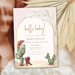 Invitación Boho Cactus Arch Desert Cowboy Hola Baby Shower