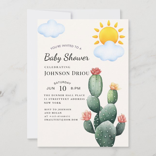 Invitación Boho Cactus Baby Shower (Anverso)