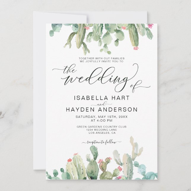 Invitación Boho Cactus Boda de Sucultores del Desierto Cacti (Anverso)