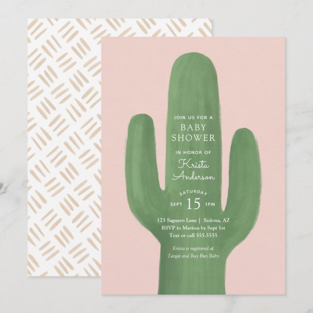 Invitación Boho Cactus Chica Oro Rosa Baby Shower (Anverso / Reverso)
