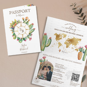 Invitación Boho Cactus Destination Wedding Passport Código QR