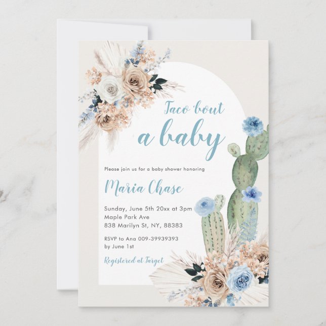 Invitación Boho Cactus Floral Taco Bout of Baby Show (Anverso)