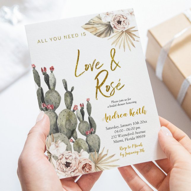 Invitación Boho Cactus Love y Rosé Bridal Shower (Subido por el creador)