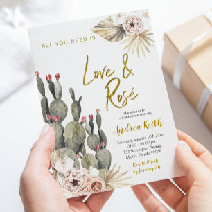 Invitación Boho Cactus Love y Rosé Bridal Shower