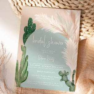 Invitación Boho cactus pampas arco ducha de novia verde