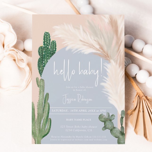 Invitación Boho cactus pampas arco hola bebé (Subido por el creador)