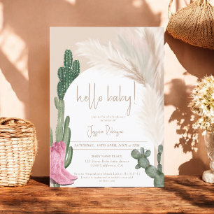 Invitación Boho cactus pampas arco hola bebé ducha