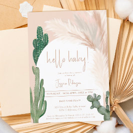 Invitación Boho cactus pampas arco hola bebé ducha