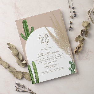 Invitación Boho cactus pampas arco hola bebé ducha