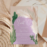 Invitación Boho cactus pampas arco morado color tierra dulce<br><div class="desc">Cactus verde tropical del desierto del Boho y pampas hierba dulce de 16 años de fiesta de cumpleaños invitación con cactus salvajes,  pampas acuarela,  arco en forma de tierra muda con colores beige claro y terracota con arce violeta polvoriento.</div>