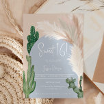Invitación Boho cactus pampas color arca azul tierra dulce 16<br><div class="desc">Cactus verde tropical del desierto del Boho y pampas hierba dulce de 16 años de fiesta de cumpleaños invitación con cactus salvajes,  pampas acuarela,  arco en forma de tierra muda con colores beige claro y terracota con un arco azul polvoriento.</div>