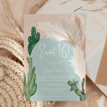 Invitación Boho cactus pampas color de la tierra verde arca S<br><div class="desc">Cactus verde tropical del desierto del Boho y pampas hierba dulce de 16 años de fiesta de cumpleaños invitación con cactus salvajes,  pampas acuarela,  arco en forma de tierra muda con colores beige claro y terracota con arco verde polvoriento.</div>