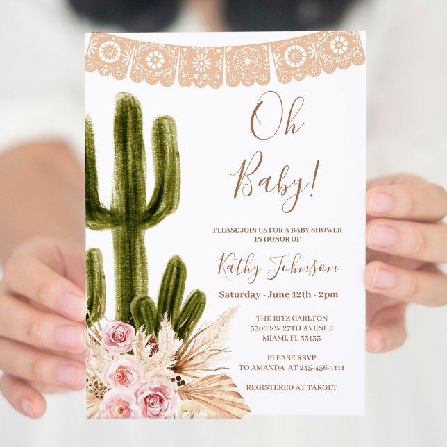 Invitación Boho Cactus Pampas Grass Baby Shower (Subido por el creador)
