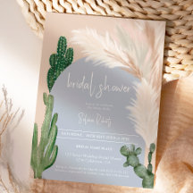 Boho cactus pampas maraña ducha de novia azul