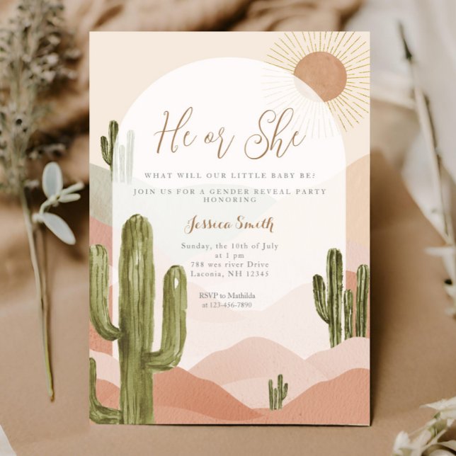 Invitación Boho Cactus Postre El o ella género revela (Subido por el creador)