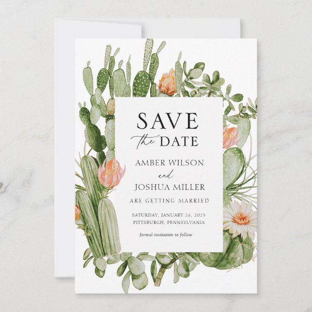 Invitación Boho Cactus Save the Date (Anverso)