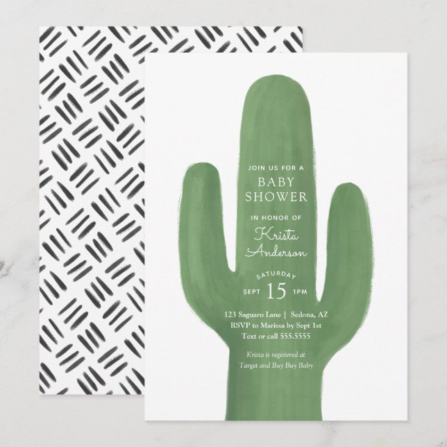 Invitación Boho Cactus Southwestern Baby Shower (Anverso / Reverso)