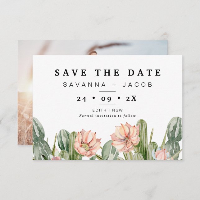 Invitación Boho Cactus Succulents Wedding Save The Date Card (Anverso / Reverso)