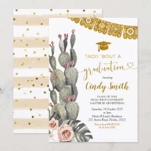 Invitación Boho Cactus Taco sobre una graduación