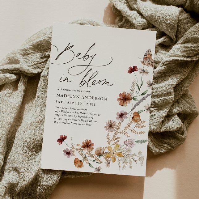 Invitación Boho cae bebé de flores silvestres en el florecimi (Subido por el creador)