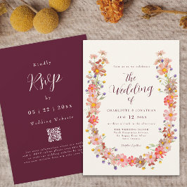 Invitación Boho Cae Boda de código QR floral ruso