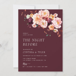 Invitación boho cae burgundy floral la noche anterior
