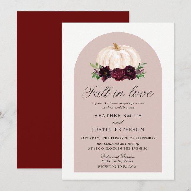 Invitación Boho Cae En El Amor Boda De Calabaza Floral (Anverso / Reverso)