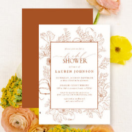 Invitación Boho Cae Terracotta Floral Line Art Bridal Ducha