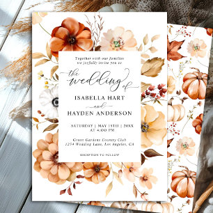 Invitación Boho Caer Rust Beige Boda de calabaza floral