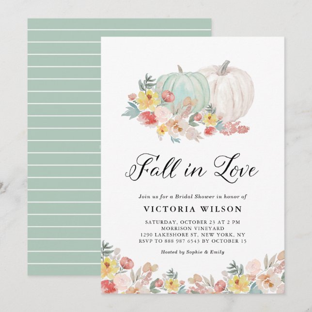 Invitación Boho Calabaza blanca y azul Cae en la ducha de nov (Anverso / Reverso)